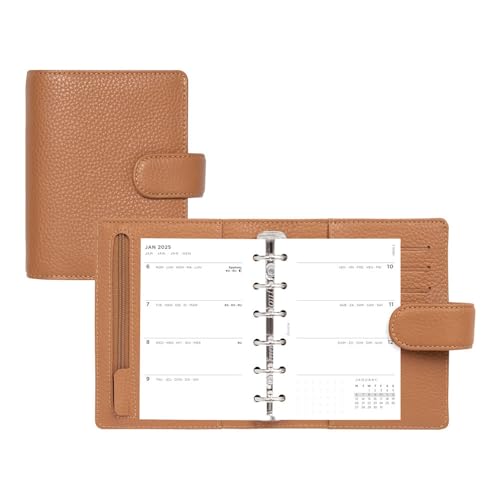 Filofax Norfolk Organizer, Pocket Size, Almond - Soft, Full-Grain Leather, Six Rings, Week-to-View Calendar Diary, Multilingual, 2025 (C022632-25)