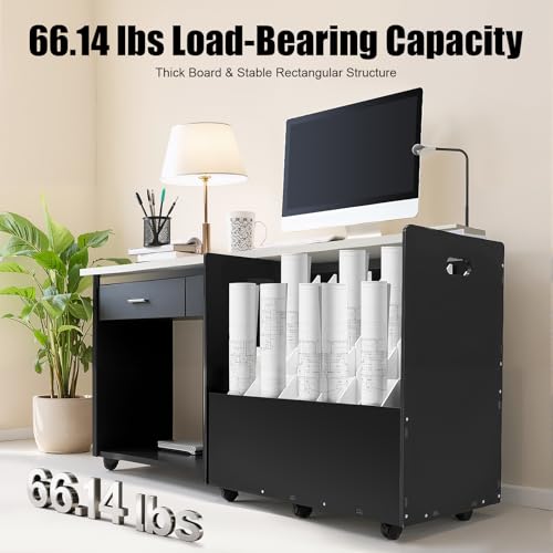 Blue Print Storage Organizer 50 Slots Mobile Blueprint Storage Cabinet Blueprint Cabinet with Wheels, Construction Plan Holder for Office, School