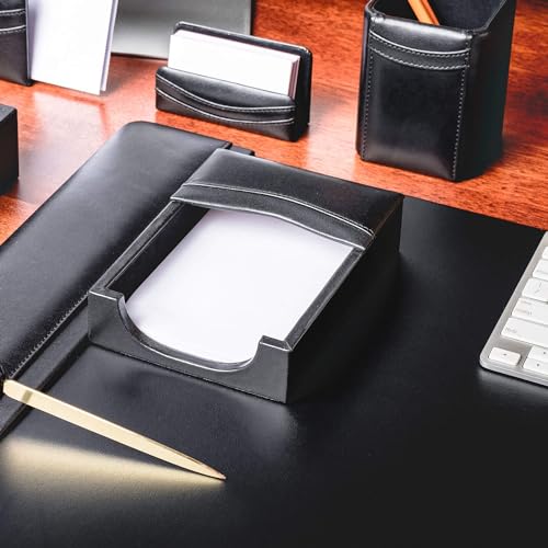 Dacasso Classic Black Leather Memo/Note Holder for Desk - Executive Decor & Office Organization Essential