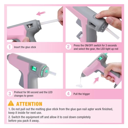 LIBODD Hot Glue Gun 3.6V Cordless Hot Glue Gun Fast Heating Glue Gun Kit with 7MM*20 Pcs Glue Sticks Home DIY Tools for DIY Arts, Crafts and Quick Repairs(Pink)