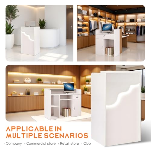 UxxStore Reception Desk Wooden, Modern Front Desk Reception Counter, Reception Counter Table with Drawer Storage, Reception Room Tables, Reception Counter for Salon/Clothing Shop/Hotel/Office