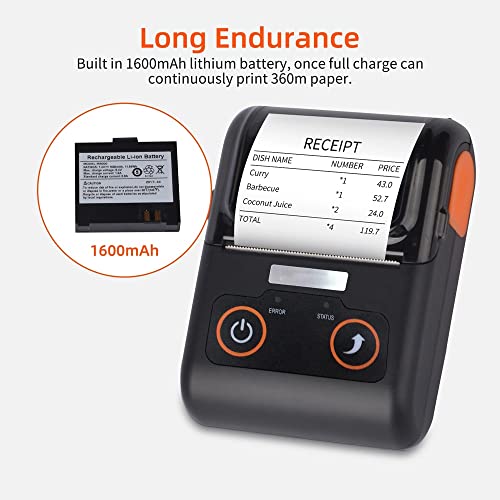 UIOLCFF Portable Receipt Printer 58MM Thermal Mobile POS BT Connection Compatible with Windows Android iOS