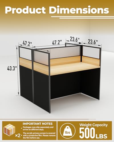2 Person Cubicle Desk Office Workstation w/Privacy Partitions & Cabinet