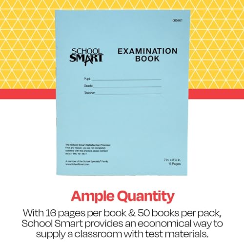 School Smart Examination Blue Book with 16 Pages, 7 x 8-1/2 Inches, Pack of 50 Books - 085461
