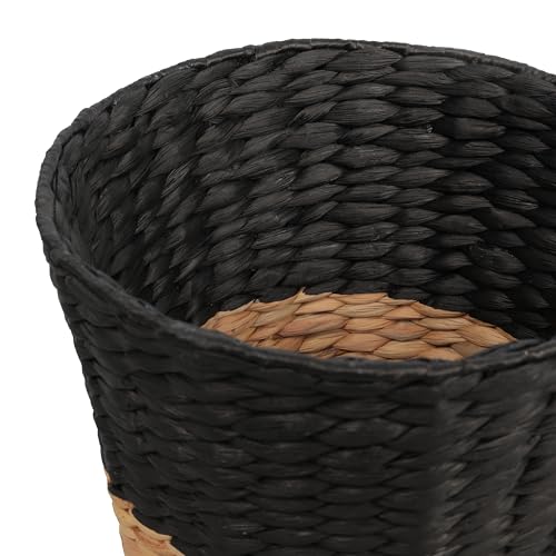 happimess Toby 3.1 Gal Water Hyacinth Wastebasket, Black/Natural, Set of 2