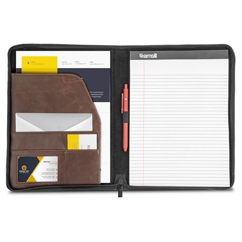 Samsill Vintage Zipper Padfolio, Faux Leather Portfolio Organizer with 8.5 x 11 Writing Pad, Interior Pockets, Pen Loop and Tablet Pocket, Dark Brown