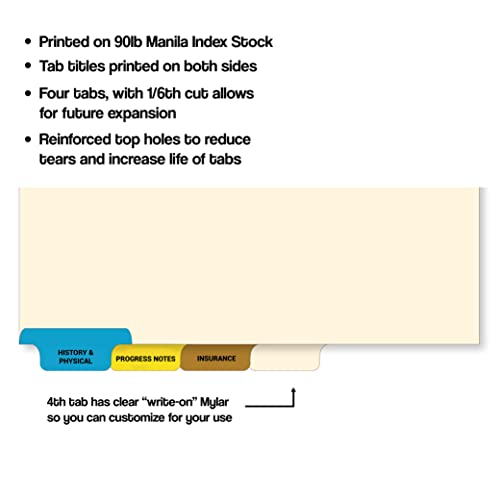 Bottom Tab Medical Chart Dividers, Set of 4, Color-Coded, 100 Sets/Box