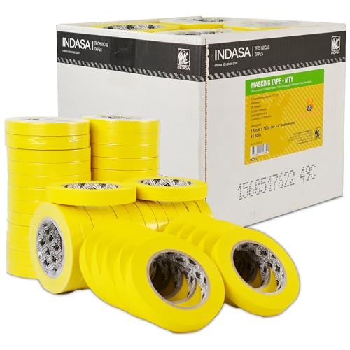 INDASA MTE Yellow 3/4" x 50m Masking Tape, 48 CASE – High-Temp Resistant, No Residue, Clean Removal – Ideal for Automotive, Painting & Industrial