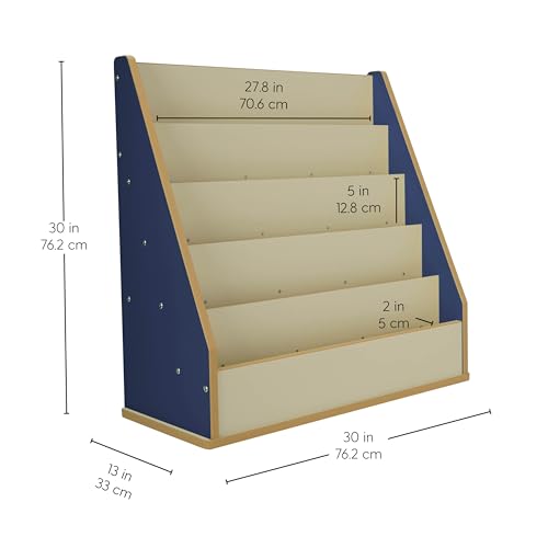 Factory Direct Partners Laminate Book Display Stand, 5-Shelf Storage for Kid Books and Magazines, Children's Furniture for Bedroom, Playroom, Daycare, Preschool or Classroom -Almond/Blue, 13884-ALBL