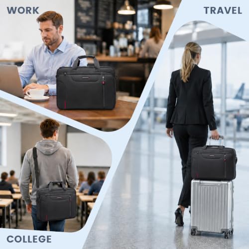 EMPSIGN Laptop Bag Briefcase for Men, 17.3 Inch Computer Case, Black-Red