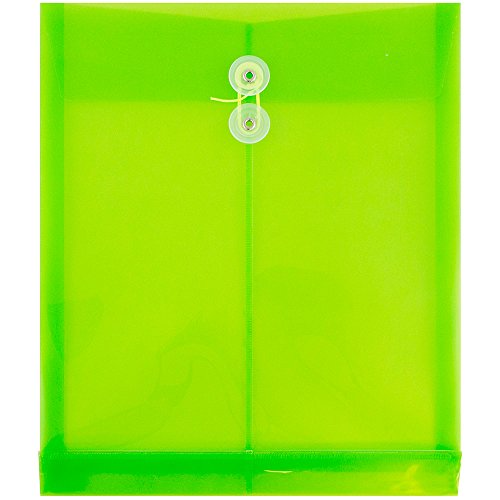 JAM Paper Plastic Envelopes with Button & String Tie Closure - Letter Open End - 9 3/4" x 11 3/4" - Lime Green - 108/pack
