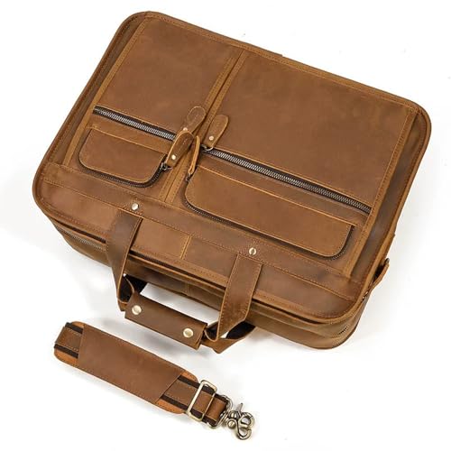 Mens Messenger Bag Vintage Leather Laptop Briefcase Large Laptop Bag Satchel Bag Computer Shoulder Bag(Brown)