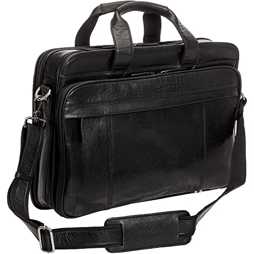 Mancini Buffalo Double Compartment Top Zipper 15.6” Laptop/Tablet Briefcase, Black, Black