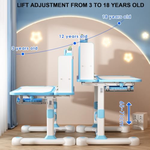 Study Desk and Chair Set, Height Adjustable Desk with Ergonomic Chair