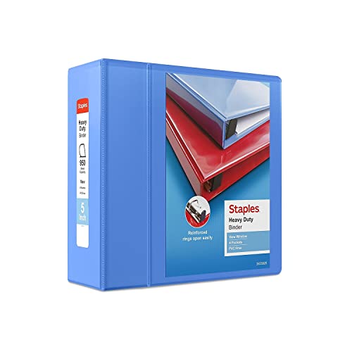 Staples Heavy-Duty 5-Inch D-Ring View Binder, Periwinkle, 1000 Sheets