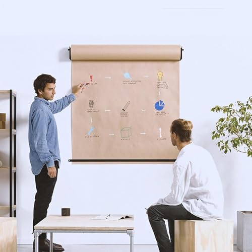 ZOCWJK Kraft Paper Roll Display Kraft Paper Dispenser & Cutter - Wall Mount Note Paper Roll Holder, with 164 ft Paper Roll for Office Coffee Shop,Steel Frame Wide-67cm/26.3in