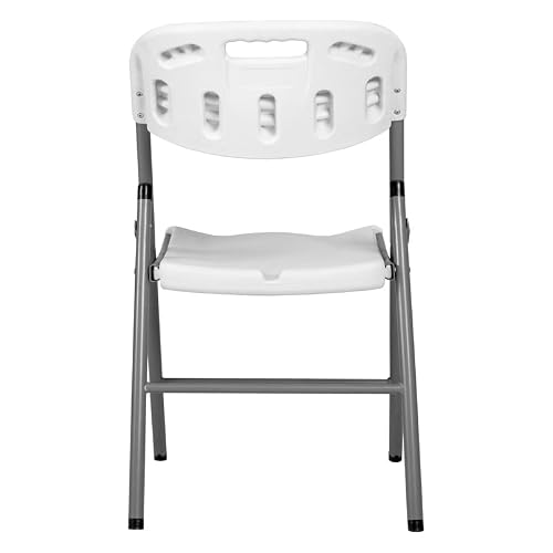 Romig Trestle 5 ft Folding Table and 4 Chairs Set, Blow Mold Plastic, Steel Frame, 60" x 29", White