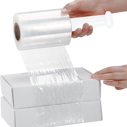 PSBM 36 Rolls 3 Inch x 1000 Feet 50 Gauge Mini Stretch Film/Wrap with Plastic Handle, Industrial Strength Clear Shrink/Plastic Wrap for Moving, Packing, Shipping, Bundling & Storage