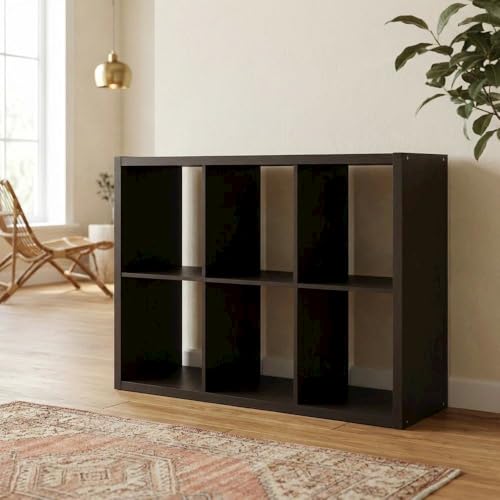 Bison office Brown 6-Cube Open Storage Organizer, Composite Wood, Modular Shelving Unit for Living Room Bedroom Closet Office