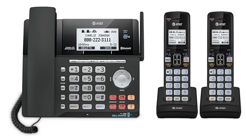 AT&T TL86123 2-Line Corded/Cordless Phone with Answering System, DECT 6.0 Digital Technology, Caller ID/Call Waiting, Intercom, Call Transfer and Remote Access (3 User System)