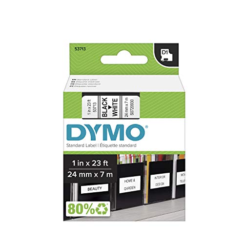 DYMO Authentic Standard D1 53713 Labeling Tape (Black Print on White Tape, 1'' W x 23' L, 1 Cartridge), Package May Vary