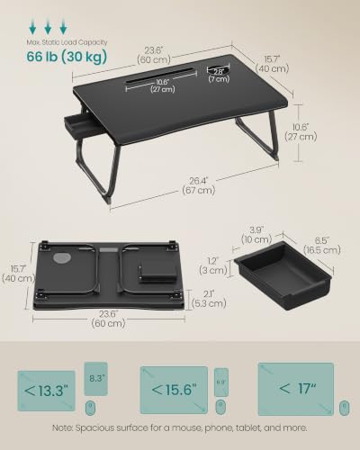 SONGMICS Foldable Lap Desk, Portable Bed Desk Table Tray w/Cup Holder Tray