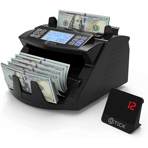 DETECK DT200 Money Counter Machine with Value Count - Large 4” LCD Display Cash Counter Machine, Add and Batch Modes, UV/MG/IR Counterfeit Detection Bill Counter, 1300 Bills/Min - Print Option