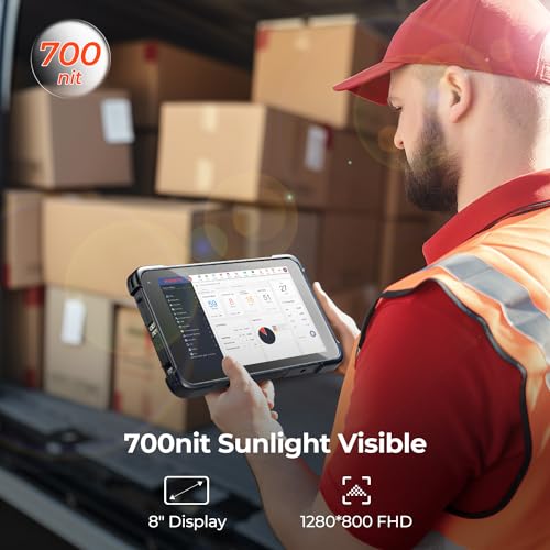 MUNBYN Rugged Tablet Scanner IRT01P, Android 14 Industrial Tablet, Works with Zebra SE4710 Scanner, 8GB+128GB Barcode Scanner, 700nit, IP67 Waterproof Rugged PC