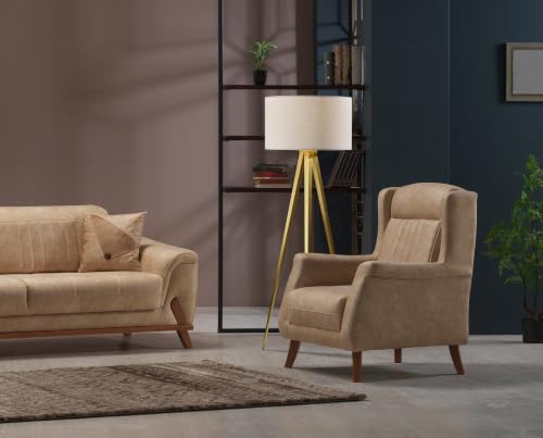 Adesso Antique Brass Floor Lamp with Off-White Fabric Shade