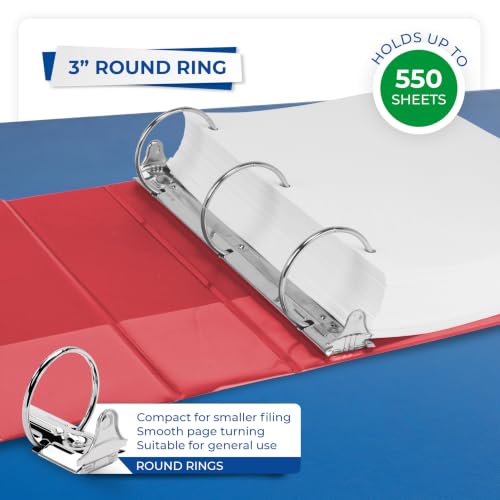 Samsill 3 Inch 3 Ring Binders, Economy Round Ring, Clear View Cover, 550 Sheet Capacity - for School, Home, Office - Red, 4 Pack