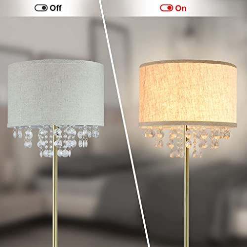 POCHY Luxury Floor Lamp Floor Lamp Modern Crystal Led Standing Lamps Fabric Lampshade Bedroom Floor Light for Home Living Room Bedside Interior Easy use