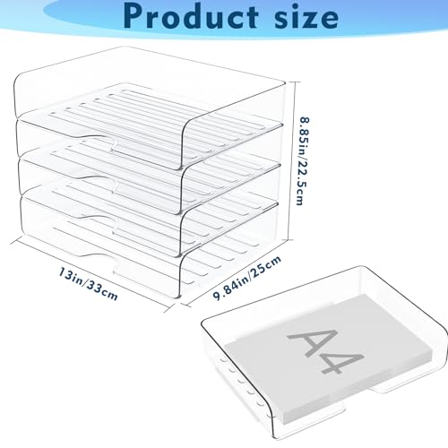 Paper Organizer Letter Tray, 4-Pack Acrylic File Organizer, Clear