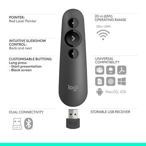 Logitech Wireless Presenter R500s PowerPoint Clicker with Laser Pointer