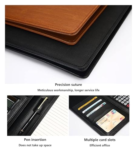 GONGPEI Portfolio Binder,Business Check Binder, A4 Padfolio Portfolio Padfolio Ring Binder with Leather Folder Business Document Organizer No Calculator Blue