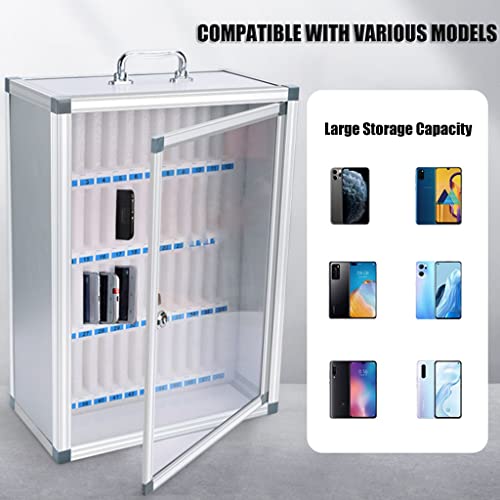 Aluminum Alloy Pocket Chart Storage Cabinet Clear Cell Cell Phone Locker Wall-Mounted with A Locked Can Be Carried by Hand for Office and Classroom (Color : Silver, Size : 48)