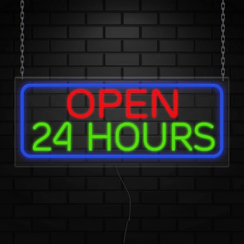 Open 24 Hours Neon Sign for Retail Displays | Value priced LED Flex Neon | Electronic Light Up LED Sign for Windows/Walls | 32"W x 13"H x 1"D