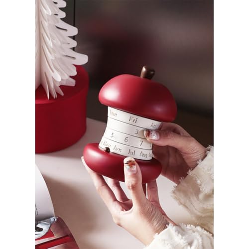Wooden Rotating Perpetual Calendar, Creative Apple Core Desk Rotatable Calendar with Month and Date Display, Gift & Desktop Decoration for Home Office and Adults (Apple Core)