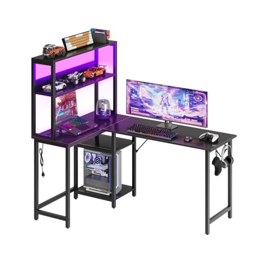 HAPPYMONT 53" L Shaped Gaming Desk Reversible Corner Desk for Home Office
