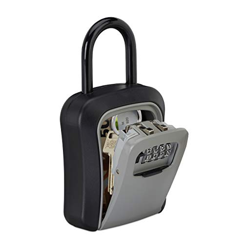 Relaxdays HLP 2 x Key Box with Numerical Combination, 4 Digits, for Hanging, Outdoor, 17.5 x 9.5 x 4 cm, Black/Grey