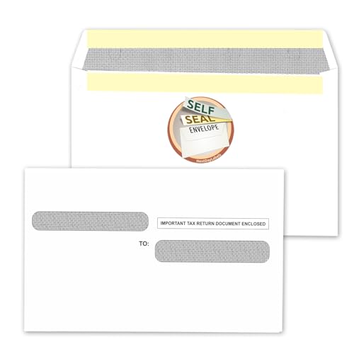 NextDayLabels W-2 Double Window Security Envelopes Self Seal - 100 Pack