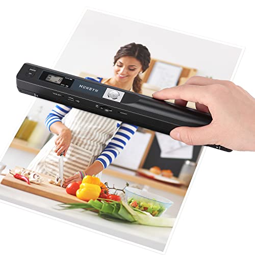 MUNBYN Portable Scanner, 900 DPI Handheld Wand Scanner, A4, 16GB SD, Black