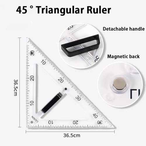 Magnetic Geometry Tool Set Clear Drafting Tools Mathematics Protractor, Triangular Scale Ruler Math Classroom Teaching Measurement Set Oversized Ruler (Transparent 2-Piece Set)