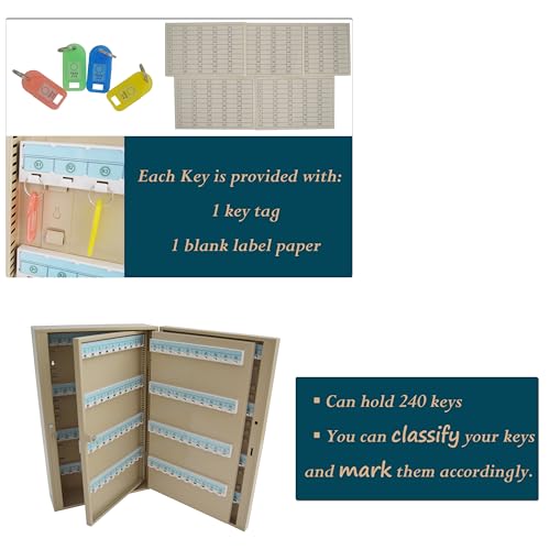 IntXanth Key Cabinet Organizer Key Lock Box with 240 Positions Tags for Hotels Factories Wall Mount Beige
