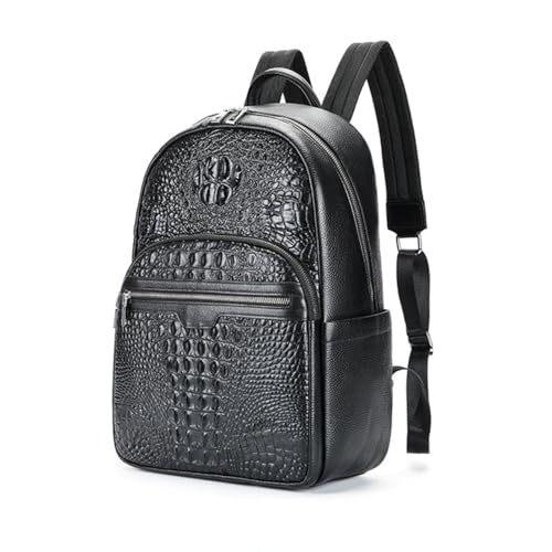 seegeeneey Genuine Leather Backpack Purse,Satchel for Men 15'' Laptop Bag Briefcase Handbag Tote Travel Bag Crocodile (Black 1:with draw-bar strap)