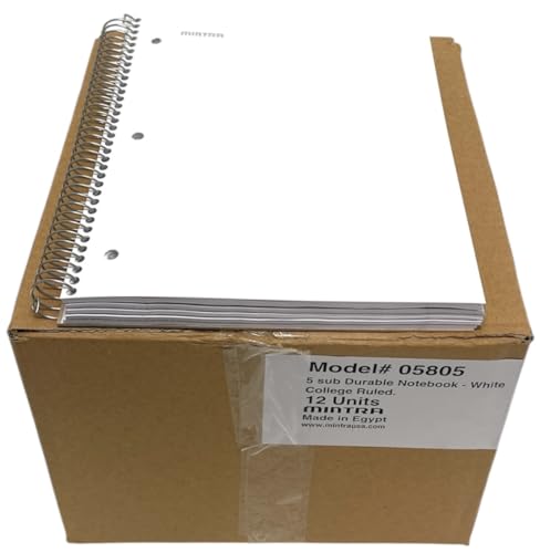 Mintra Office Durable Spiral Notebooks, 5 Subject (White, College Ruled 12pk)