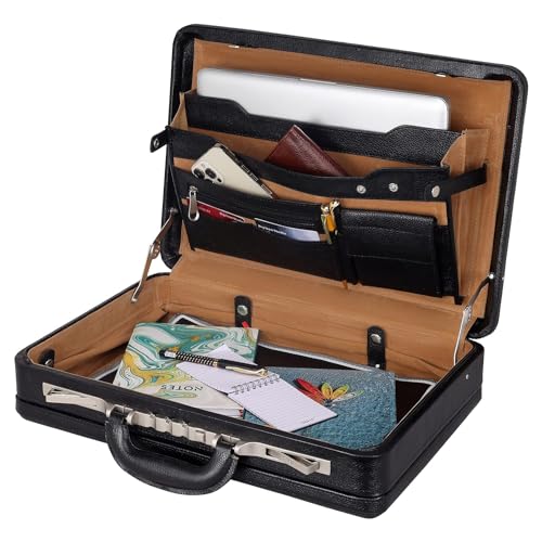ACEKING Full Grain Leather Briefcase for Men & Women, 18-Inch Expandable Attache Laptop Bag, 3-Digit Italian Combination Lock