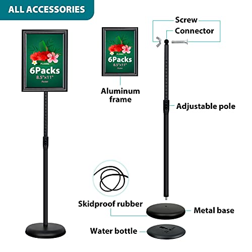 PUJIANG 6Packs Sign Holder Stand 8.5 x 11 - Adjustable Heavy Duty Poster Sign Stands for Display 8.5 x 11 - Floor Standing Sign Holder for Vertical and Horizontal Sign Displayed(Black)