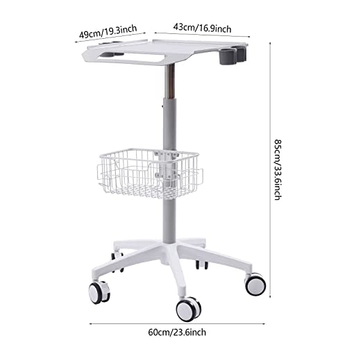 FONSOLUM Mobile Laptop Cart, 33.5-43.7" Adjustable Height Tablet Cart with Wheels, Computer Cart Standing Mobile Desk Trolley Rolling Desktop Lab Cart iPad Workstation with 19.3"×16.9" Large Tabletop