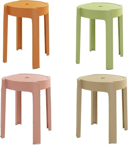 Seodradow Round Nesting Plastic Stools Set of 4 with Whirl Design X Shape Stackable Dining Chairs for Home Kitchen Office(White)