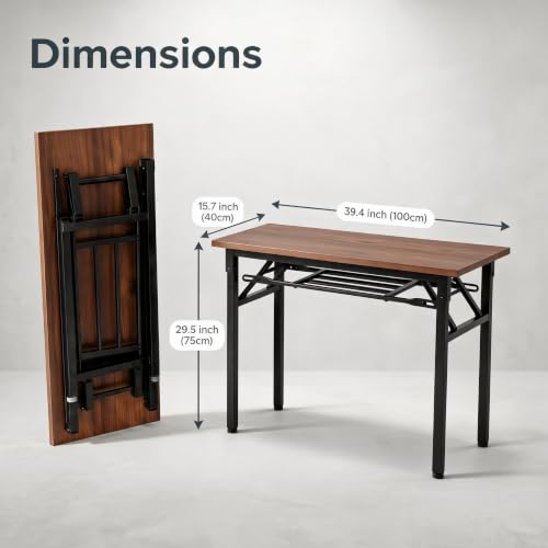 KGHJWWV Folding Conference Table, Heavy Duty Foldable Training Table with Storage Shelf, No‑Assembly Multi‑Purpose Rectangular Portable Desk for Office Meeting, Training, Home, Banquet,1